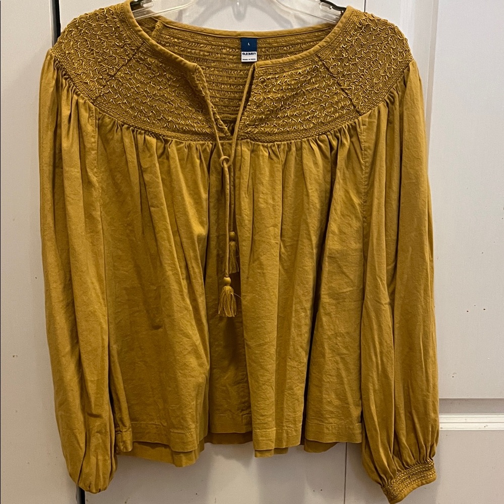 Old Navy Mustard Embroidered Blouse